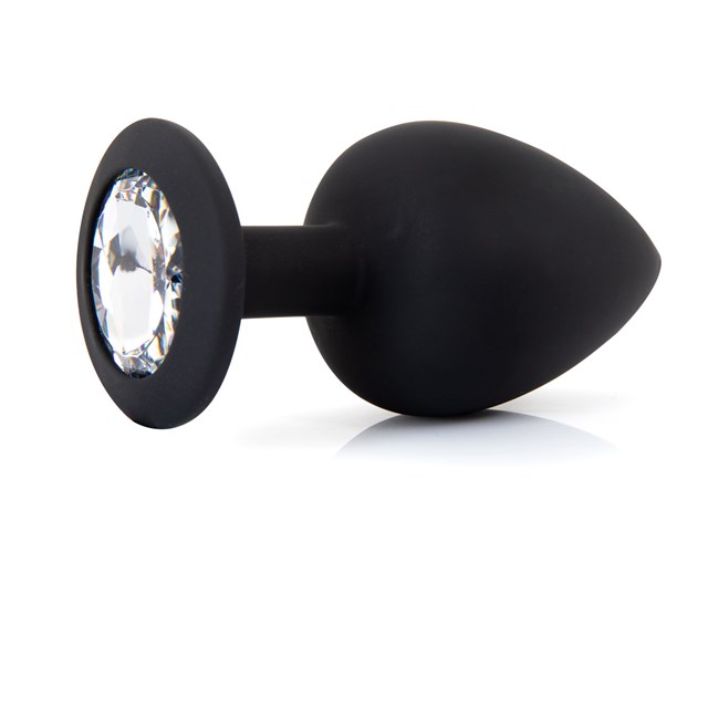 Stor Silikone Plug Med Smuk Sten - Sort/Transparent
