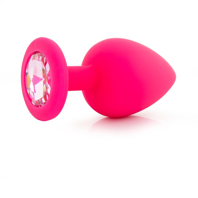 Stor Silikone Plug Med Smuk Sten - Pink