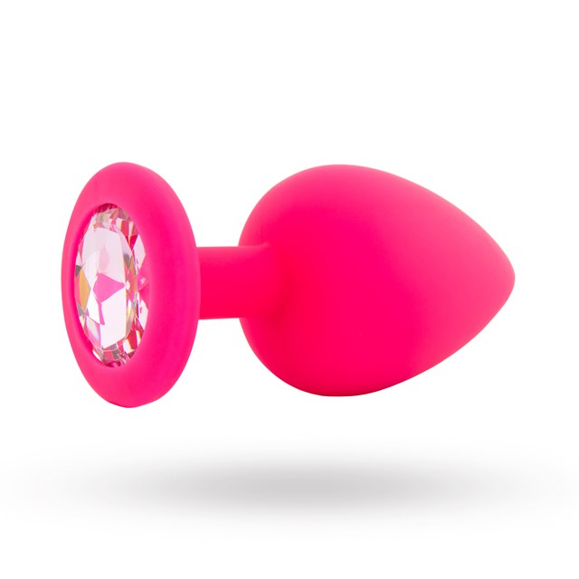 Stor Silikone Plug Med Smuk Sten - Pink