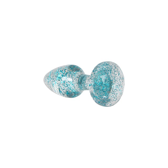 Gennemsigtig Analplug med blå glitter - 8 cm