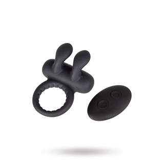 Vibrating Penis Ring With Rabbit & Remote - Black