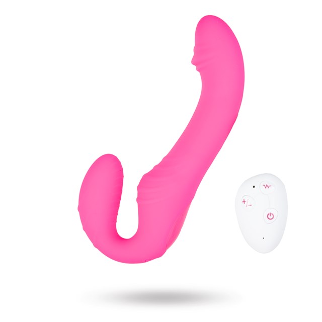 Triple Vibration Strap-On Vibrator Wireless Remote - Pink