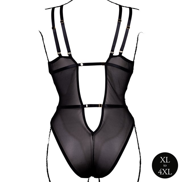 Wireless Lace Bodysuit with Adjustable Sliders - Plus Size - Black