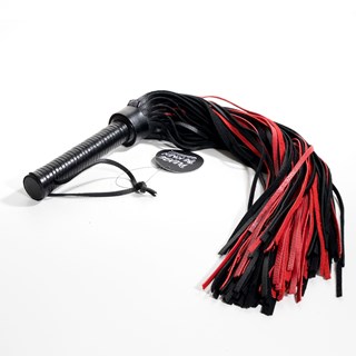 Flogger With Leather Handle & Stripes Black & Red